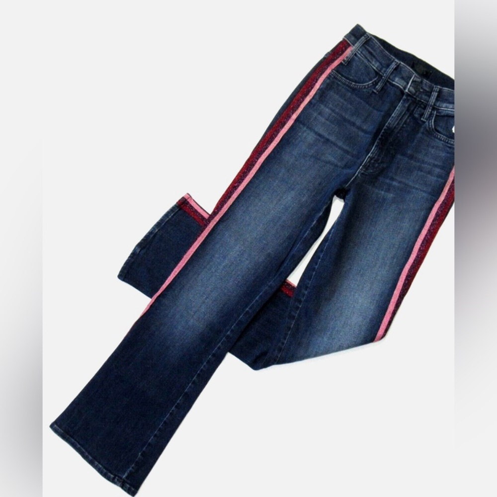 MOTHER The Hustler Ankle Jean in Here Kitty Kitty Glitter Racer Size 26